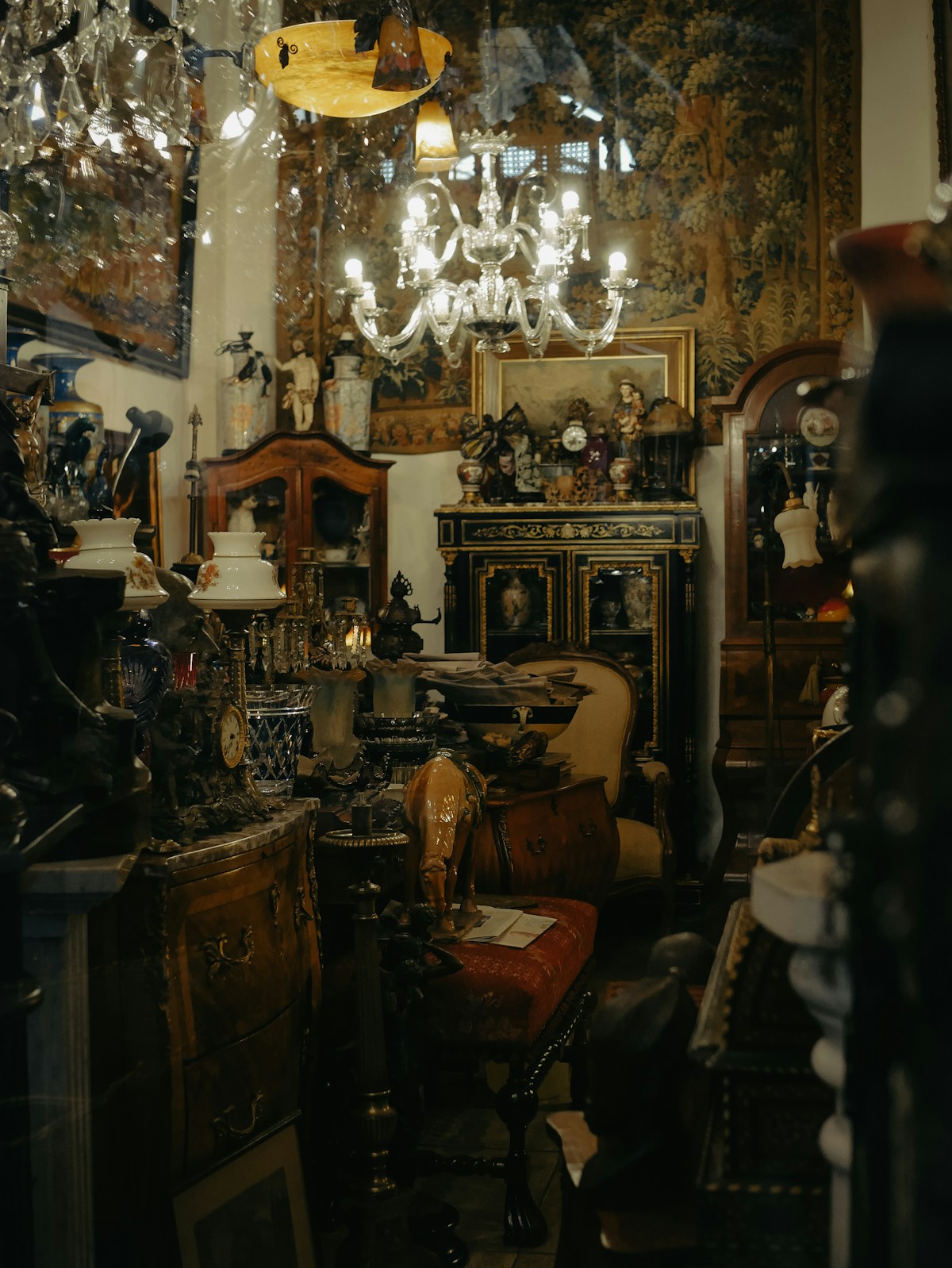Antique furnishings staged for an estate sale